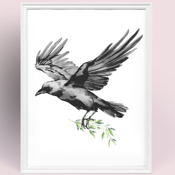 Other - Raven Crow Watercolor Wall Art Illustration Print Poster Unframed